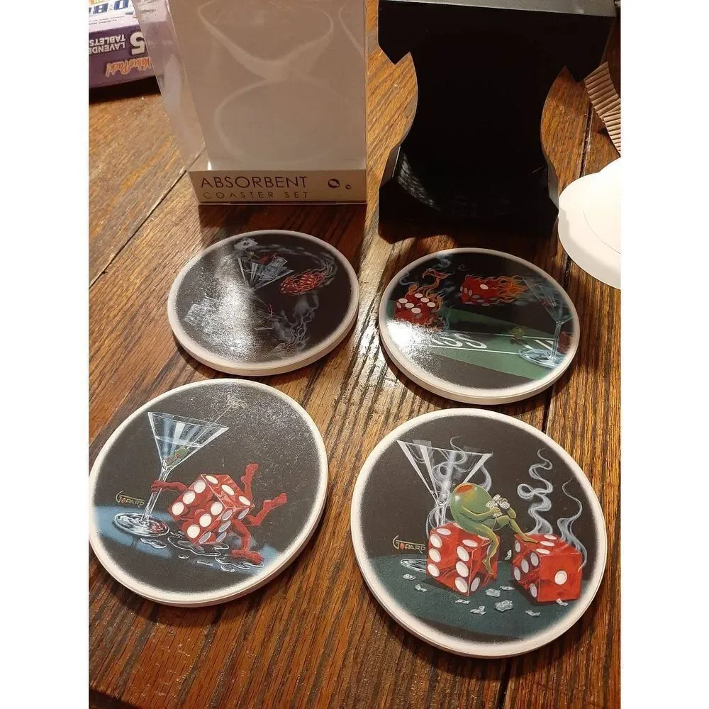 Cypress Home Martini and Loaded Dice Absorbant Beverage Coaster Set 2008